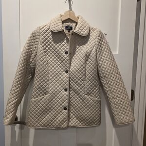 346 Brooks Brothers Women's Beige Tan Cream Quilted Jacket Snap Closure Size 8